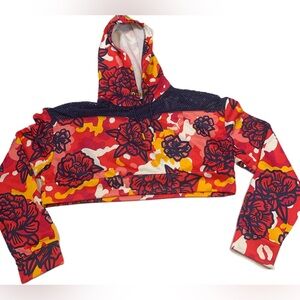 Puma Flourish Women's Cropped Hoodie Mesh Knit Top with Yellow Accents. SZ L EC